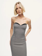 Sweetheart Neckline Strapless Checked Midi Dress